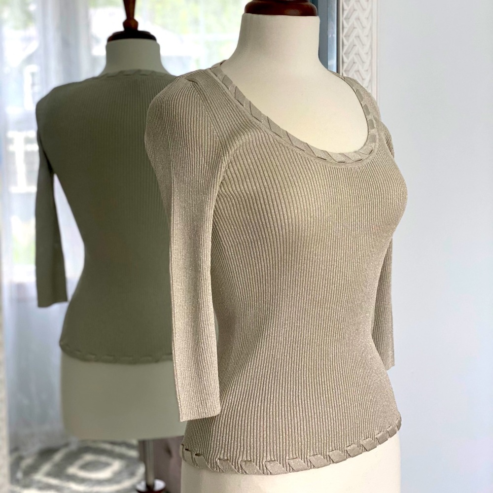 Escada Gold Metallic Knit Top Size 34